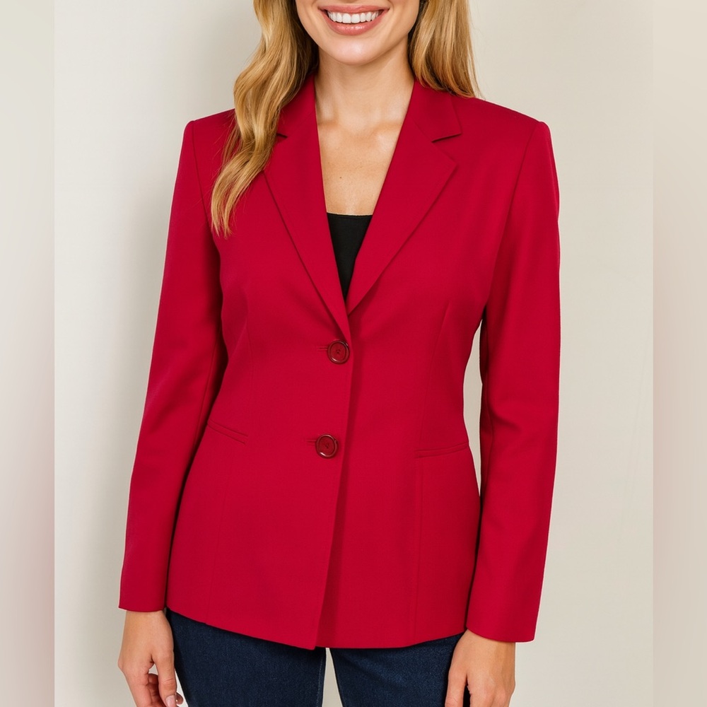 Cinzia Rocca Red Wool Blend Blazer Made in Italy Bemberg Lined Sz 8